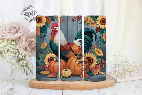 Rustic Rooster Autumn 20oz Tumbler Wrap Sublimation sassyprint 