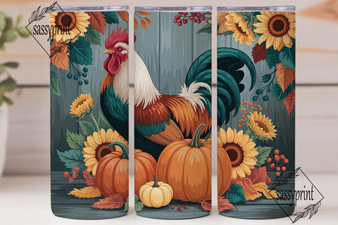 Rustic Rooster Autumn 20oz Tumbler Wrap Sublimation sassyprint 