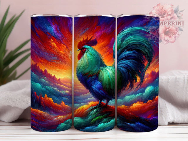 Rustic Rooster Chicken Tumbler, Rooster Design, Farm Theme, Rustic Style, Vibrant Pattern, 20Oz Tumbler, Sublimation Wrap Sublimation Li Zamperini 