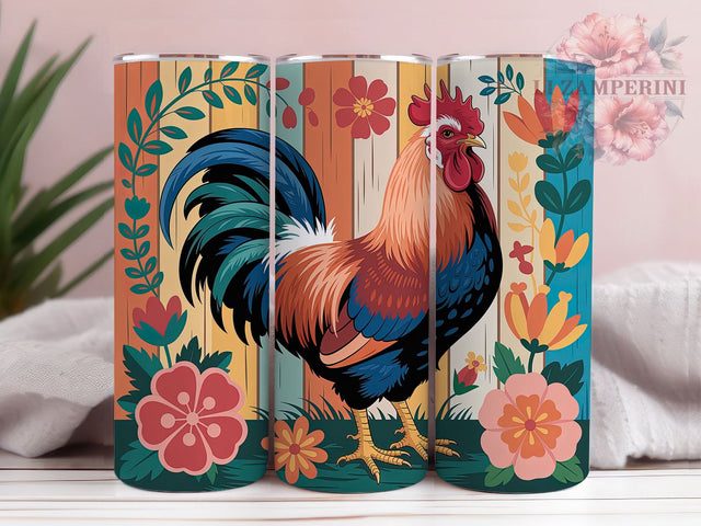 Rustic Rooster Farmhouse Charm 20oz Tumbler, Chicken Floral, Farmhouse Style, Country Charm, Barnyard Theme, 20oz Tumbler Wrap, Sublimation PNG Sublimation Li Zamperini 