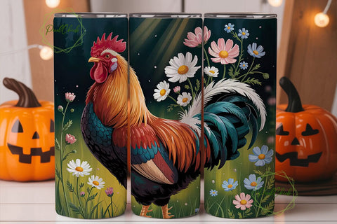 Rustic Rooster Floral 20oz Tumbler Wrap Sublimation PixelChick 