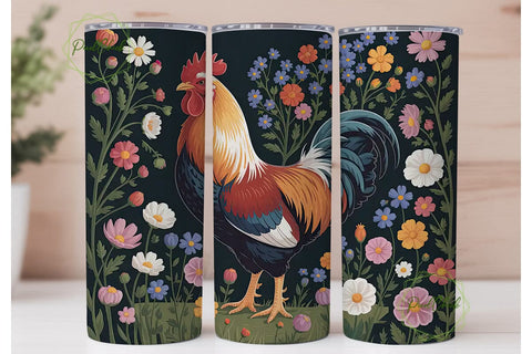 Rustic Rooster Floral 20oz Tumbler Wrap Sublimation PixelChick 