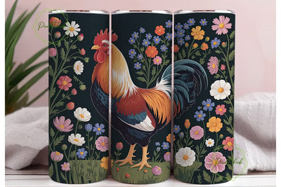 Rustic Rooster Floral 20oz Tumbler Wrap Sublimation PixelChick 
