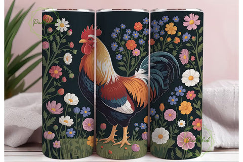 Rustic Rooster Floral 20oz Tumbler Wrap Sublimation PixelChick 