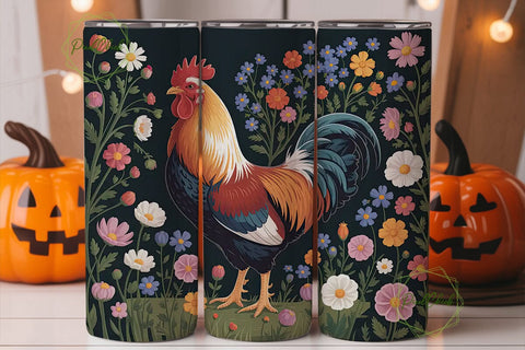 Rustic Rooster Floral 20oz Tumbler Wrap Sublimation PixelChick 