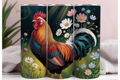 Rustic Rooster Floral 20oz Tumbler Wrap Sublimation PixelChick 