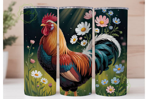 Rustic Rooster Floral 20oz Tumbler Wrap Sublimation PixelChick 