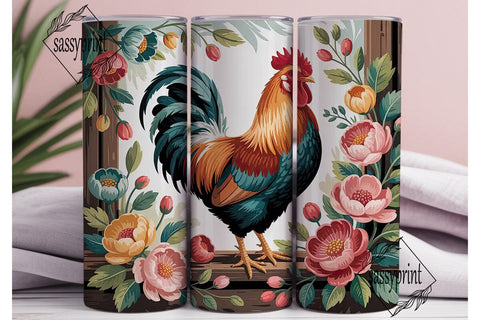 Rustic Rooster Floral 20oz Tumbler Wrap Sublimation sassyprint 