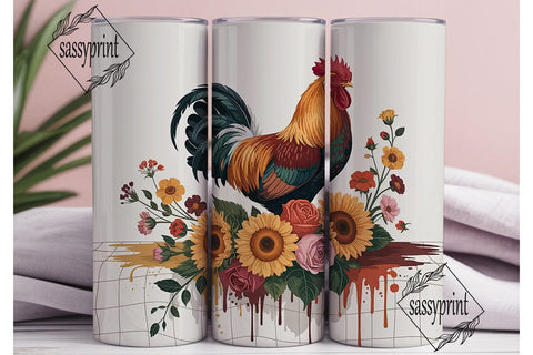 Rustic Rooster Floral 20oz Tumbler Wrap Sublimation sassyprint 