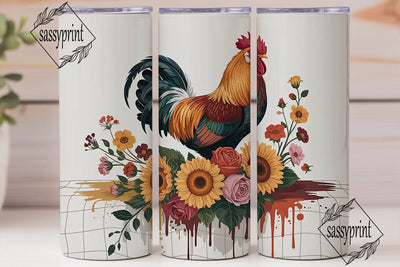 Rustic Rooster Floral 20oz Tumbler Wrap Sublimation sassyprint 