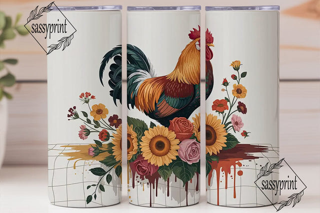 Rustic Rooster Floral 20oz Tumbler Wrap Sublimation sassyprint 