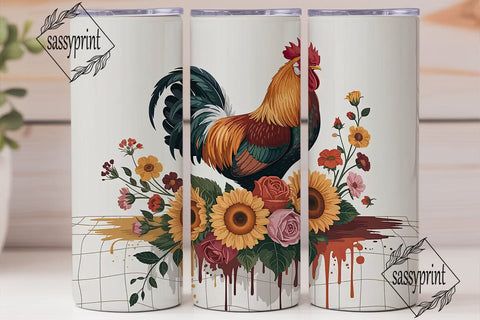 Rustic Rooster Floral 20oz Tumbler Wrap Sublimation sassyprint 