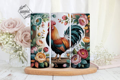 Rustic Rooster Floral 20oz Tumbler Wrap Sublimation sassyprint 