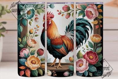 Rustic Rooster Floral 20oz Tumbler Wrap Sublimation sassyprint 