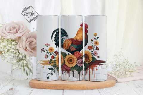Rustic Rooster Floral 20oz Tumbler Wrap Sublimation sassyprint 