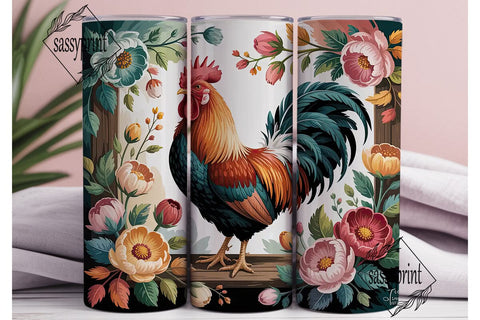 Rustic Rooster Floral 20oz Tumbler Wrap Sublimation sassyprint 