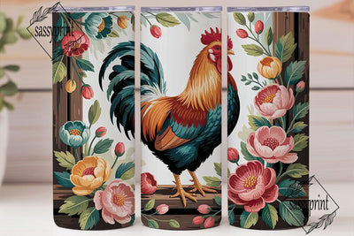 Rustic Rooster Floral 20oz Tumbler Wrap Sublimation sassyprint 