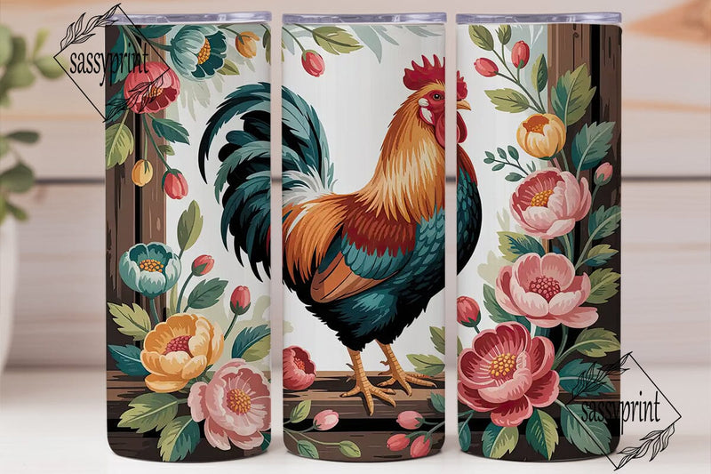 Rustic Rooster Floral 20oz Tumbler Wrap Sublimation sassyprint 