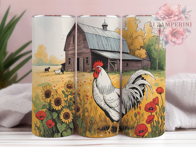 Rustic Rooster Sunflower Farm Tumbler, Country Kitchen Gift, Rooster Decor Cup, Sunflower Pattern, Chicken Lover Present, Farm Style Tumbler, Rustic Home Gift Sublimation Li Zamperini 