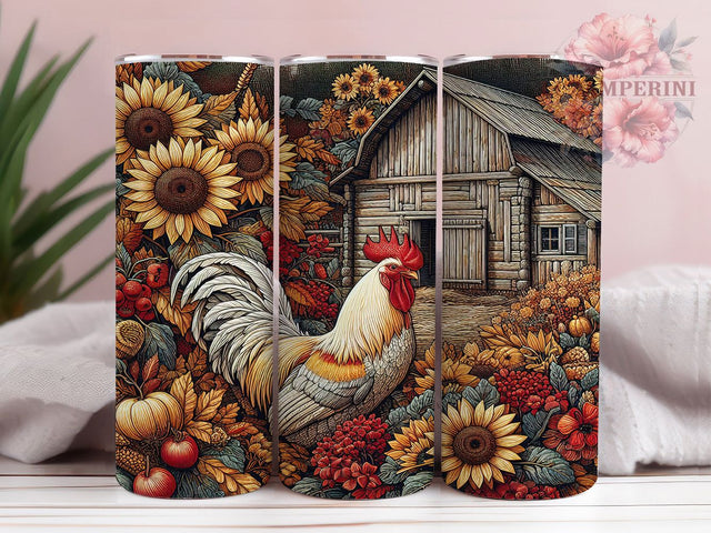 Rustic Rooster Sunflower Farm Tumbler, Country Kitchen Gift, Rooster Decor Cup, Sunflower Pattern, Chicken Lover Present, Farm Style Tumbler, Rustic Home Gift Sublimation Li Zamperini 