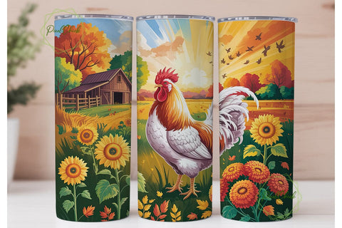 Rustic Rooster Sunflower Farm Tumbler Sublimation PixelChick 