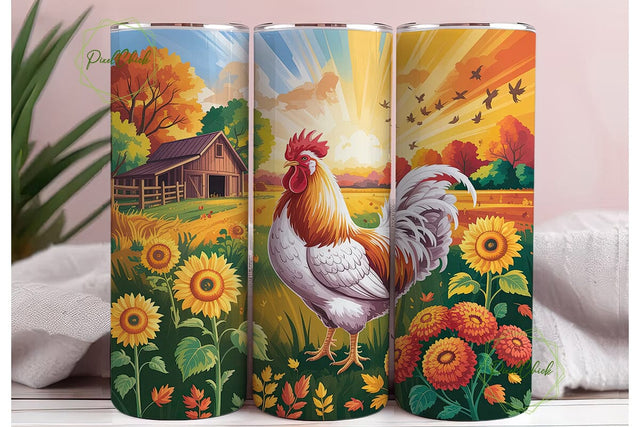 Rustic Rooster Sunflower Farm Tumbler Sublimation PixelChick 