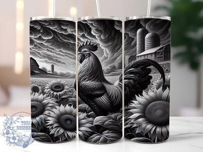 Rustic Rooster Sunflower Tumbler, Farmhouse Black White Pattern, Rustic Rooster Design, 20Oz Sublimation Wrap, Country Farm Art, Vintage Sunflower Texture, Tumbler Sublimation Sublimation ToriDesigns 