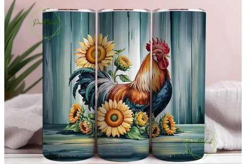 Rustic Rooster & Sunflowers 20oz Tumbler Sublimation PixelChick 