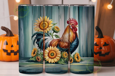 Rustic Rooster & Sunflowers 20oz Tumbler Sublimation PixelChick 