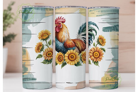 Rustic Rooster & Sunflowers 20oz Tumbler Sublimation PixelChick 