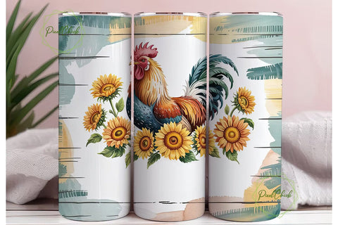 Rustic Rooster & Sunflowers 20oz Tumbler Sublimation PixelChick 