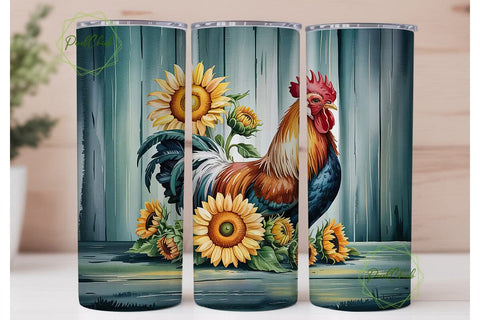 Rustic Rooster & Sunflowers 20oz Tumbler Sublimation PixelChick 