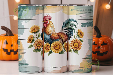 Rustic Rooster & Sunflowers 20oz Tumbler Sublimation PixelChick 