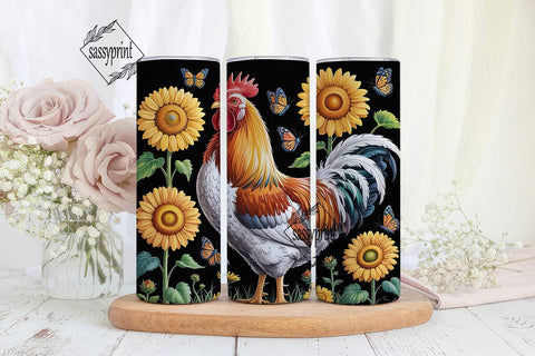Rustic Rooster & Sunflowers 20oz Tumbler Sublimation sassyprint 