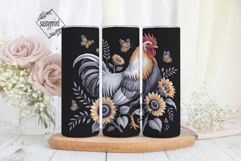 Rustic Rooster & Sunflowers 20oz Tumbler Sublimation sassyprint 
