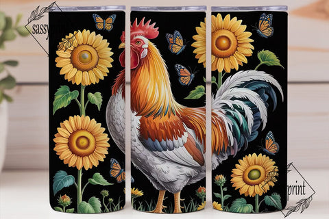 Rustic Rooster & Sunflowers 20oz Tumbler Sublimation sassyprint 