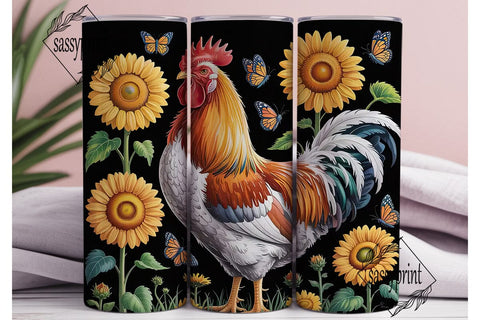 Rustic Rooster & Sunflowers 20oz Tumbler Sublimation sassyprint 