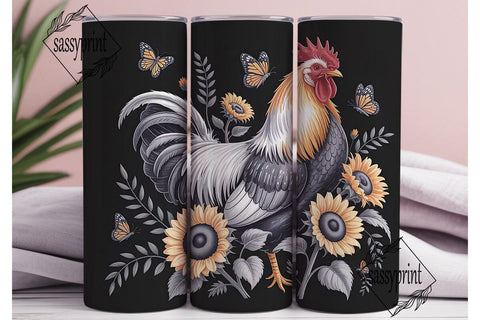 Rustic Rooster & Sunflowers 20oz Tumbler Sublimation sassyprint 