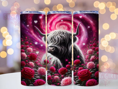 Rustic Rose Highland Cow Valentine Tumbler, Roses Love Pattern, Rustic Cow Design, 20Oz Sublimation Wrap, Romantic Cow Art, Country Rose Texture, Tumbler Sublimation Sublimation SvggirlplusArt 