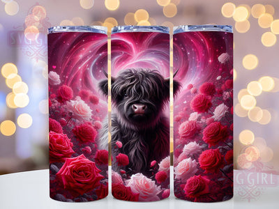 Rustic Rose Highland Cow Valentine Tumbler, Roses Love Pattern, Rustic Cow Design, 20Oz Sublimation Wrap, Romantic Cow Art, Country Rose Texture, Tumbler Sublimation Sublimation SvggirlplusArt 