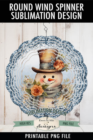 Rustic Snowman Blue Wind Spinner Sublimation Design | Round Snowman Sublimation Design Sublimation Ewe-N-Me Designs 