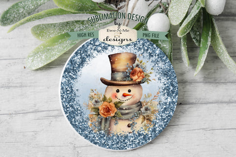 Rustic Snowman Blue Wind Spinner Sublimation Design | Round Snowman Sublimation Design Sublimation Ewe-N-Me Designs 