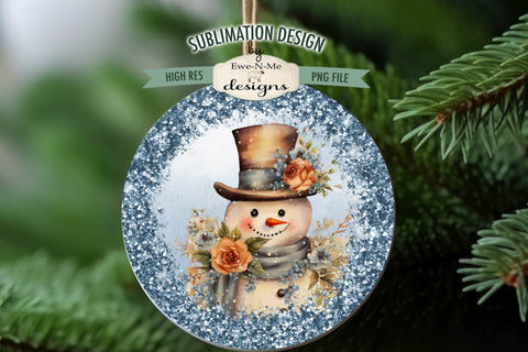 Rustic Snowman Blue Wind Spinner Sublimation Design | Round Snowman Sublimation Design Sublimation Ewe-N-Me Designs 