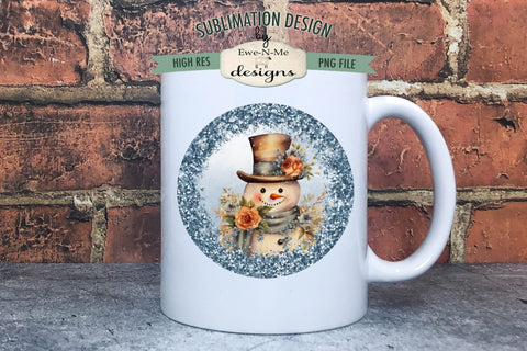 Rustic Snowman Blue Wind Spinner Sublimation Design | Round Snowman Sublimation Design Sublimation Ewe-N-Me Designs 