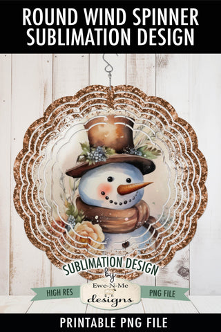 Rustic Snowman Bronze Wind Spinner Sublimation Design | Round Snowman Sublimation Design Sublimation Ewe-N-Me Designs 