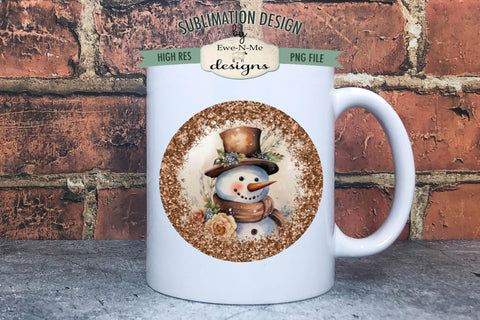 Rustic Snowman Bronze Wind Spinner Sublimation Design | Round Snowman Sublimation Design Sublimation Ewe-N-Me Designs 