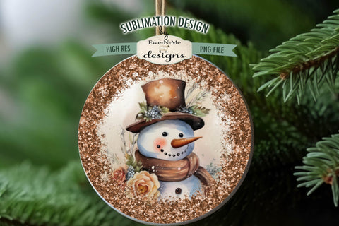 Rustic Snowman Bronze Wind Spinner Sublimation Design | Round Snowman Sublimation Design Sublimation Ewe-N-Me Designs 