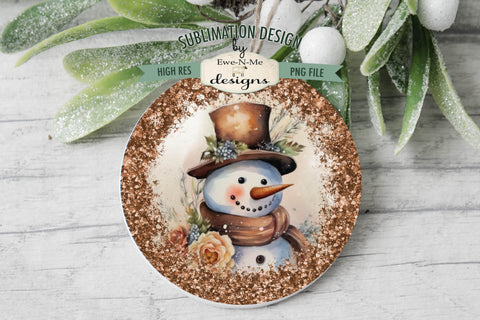 Rustic Snowman Bronze Wind Spinner Sublimation Design | Round Snowman Sublimation Design Sublimation Ewe-N-Me Designs 