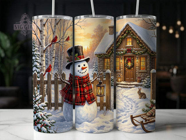Rustic Snowman Cottage 20oz Tumbler, Rustic Snowman, Snowman Cottage, Snowman Tumbler, 20oz Tumbler, Rustic Tumbler, Winter Tumbler, Tumbler Wrap Sublimation SvggirlplusArt 