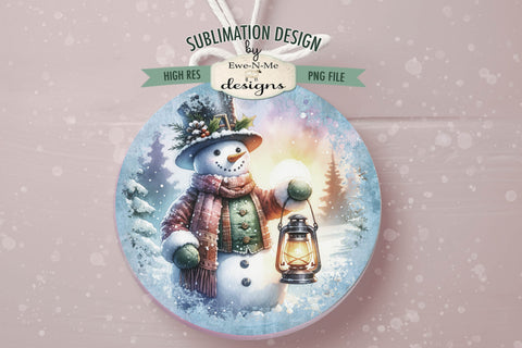 Rustic Snowman with Lantern | Round Sublimation Design PNG Sublimation Ewe-N-Me Designs 
